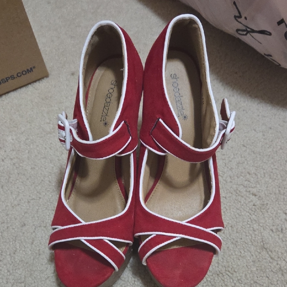 Shoe Dazzle Red and White Heels